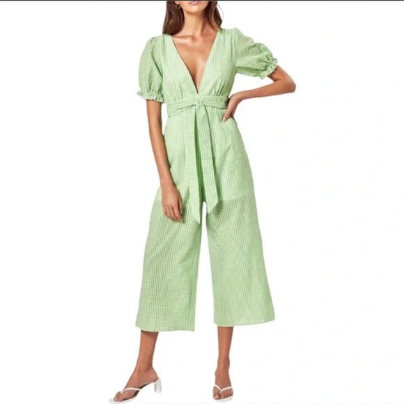 NWT Charlie Holiday Rowan Anthropologie Gingham Jumpsuit Green - Picture 3 of 7